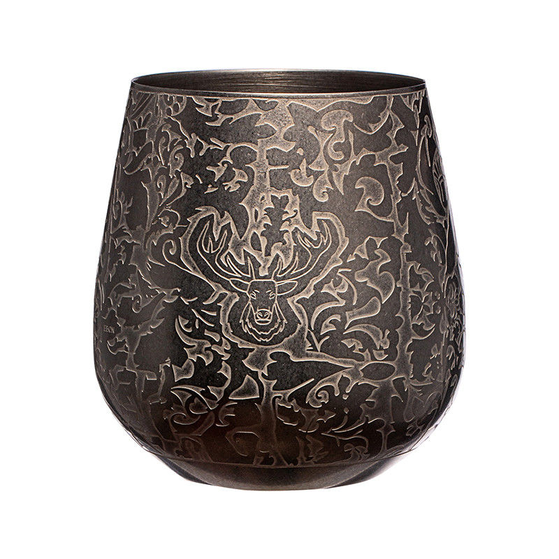 Vidro de vinho de aço inoxidável, forma de ovo, desenho de estaca gravada, taça de vinho de cor prateada vintage