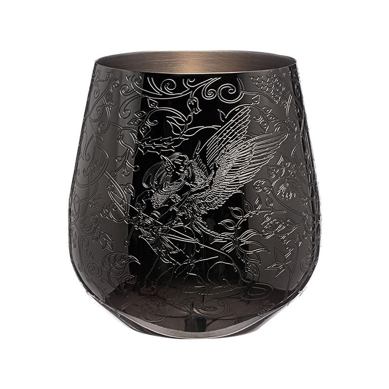 Elegante parede única preto de aço inoxidável Vinho vidro forma de ovo gravado com conto de fadas e castelo