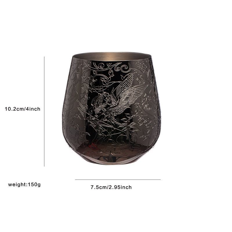 Elegante parede única preto de aço inoxidável Vinho vidro forma de ovo gravado com conto de fadas e castelo