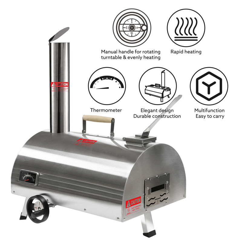 Forno de pizza automático rotativo de 12 polegadas Forno de pizza grelhado de madeira portátil