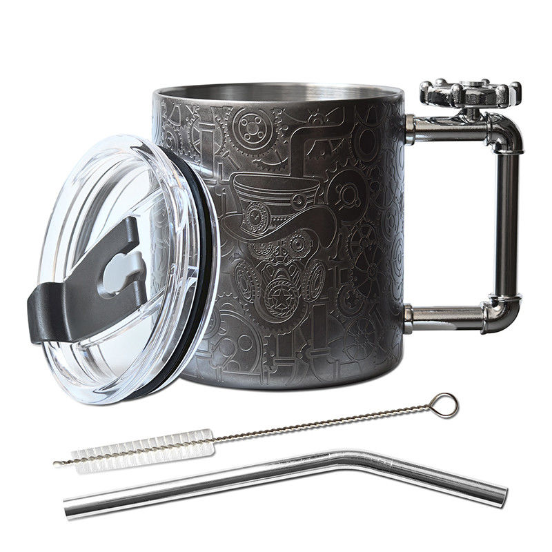 Copo de café de parede dupla de 14oz estilo Steampunk, para aliviar o stress, caneca de café com alça giroscópica.